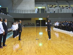 第49回岡山市婦人バレーボール大会開会式に出席する大森雅夫岡山市長