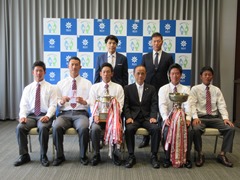 「第66回全日本大学野球選手権大会」に出場する「岡山商科大学硬式野球部」の選手・関係者　来訪の画像