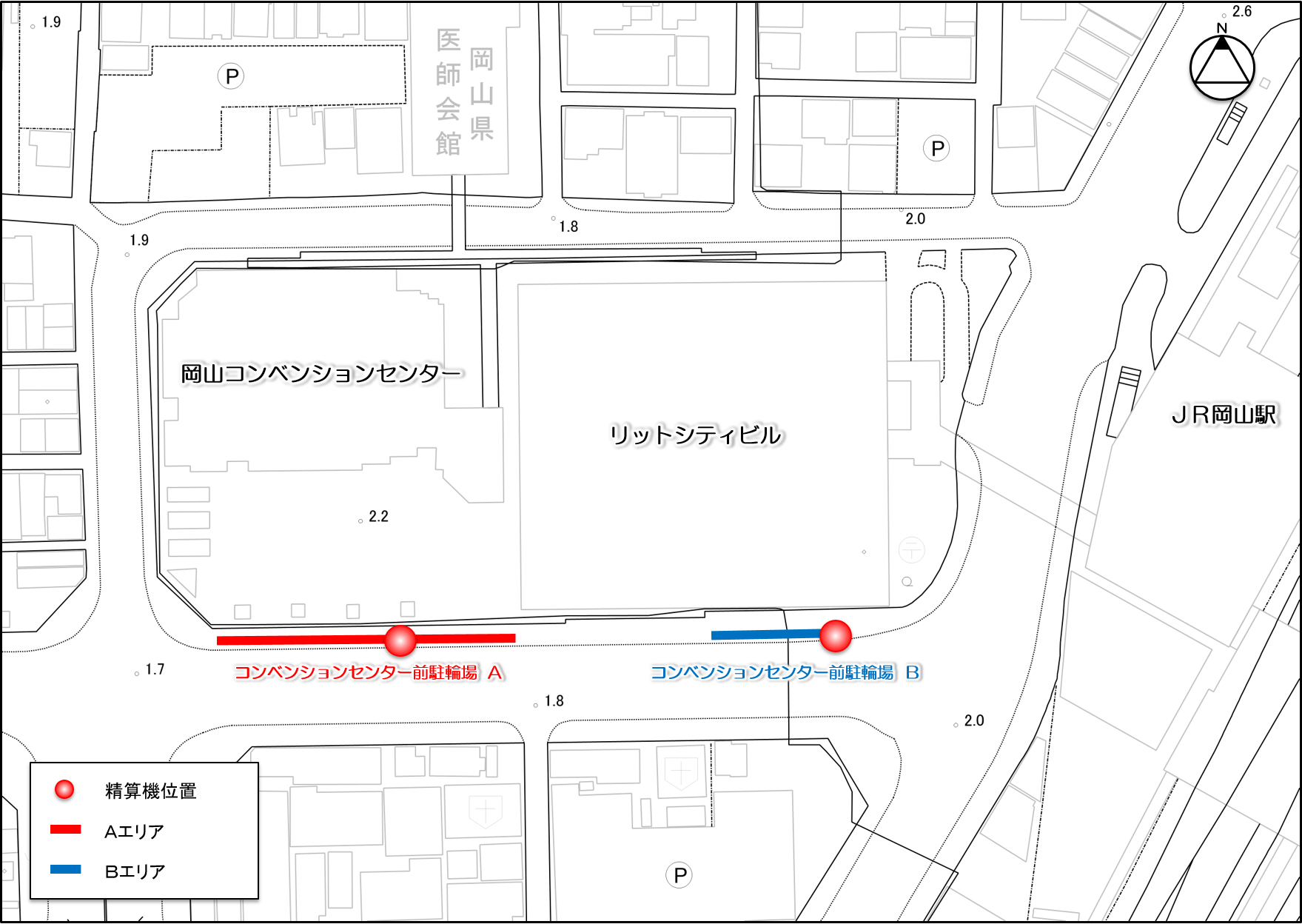 コンベンションセンター前駐輪場のエリア図