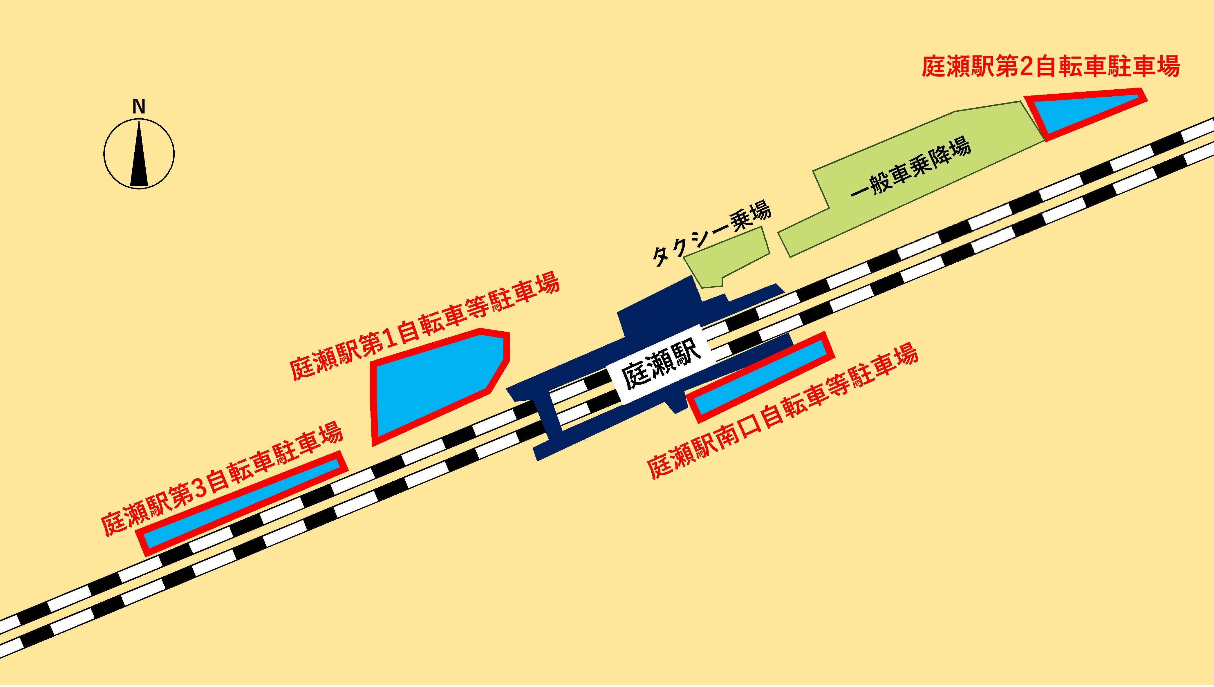 庭瀬駅周辺の駐輪場位置図