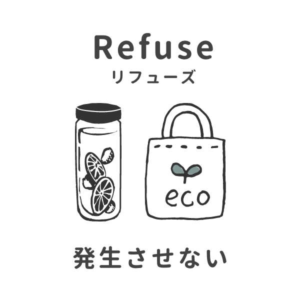 マイボトルとマイバッグのイラスト「Refuce リフューズ　発生させない」