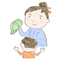 子どもに帽子を見せる絵