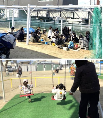 砂場やブランコで遊ぶ子どもたち