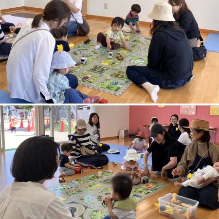 比較的小さい子どもたちは室内でミニカー遊び