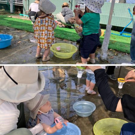 水遊びで気持ちよさそうな子どもたち