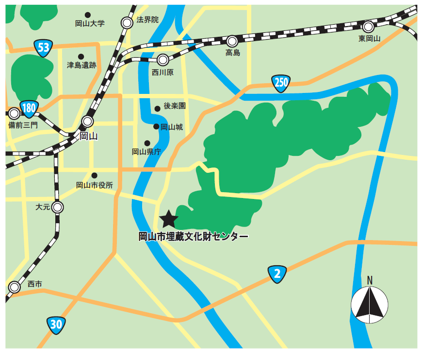岡山市埋蔵文化財センターまでのマップ