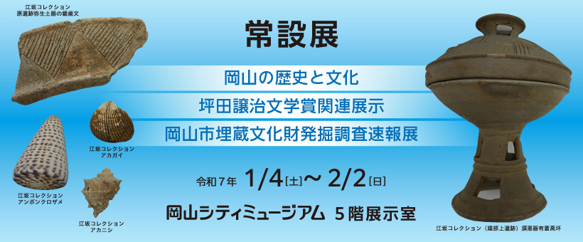 岡山の歴史と文化／坪田譲治文学賞関連展示／岡山市埋蔵文化財発掘調査速報展